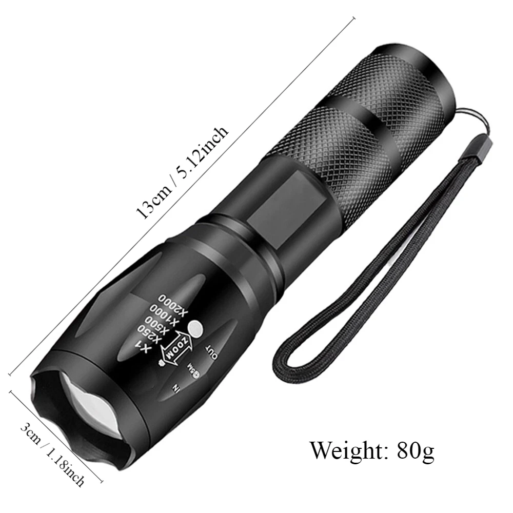 Linternas Led de alta potencia, antorcha para acampar, 5 modos de iluminación, aleación de aluminio, luz con zoom, Material impermeable, utiliza 3 pilas AAA