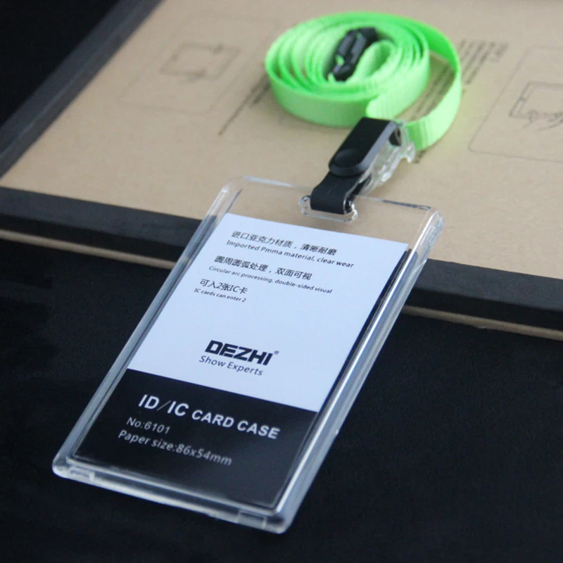Portachiavi porta carte d'identità in acrilico trasparente Porta badge aziendale in plastica con supporto per clip per organizer con cordino Forniture per ufficio