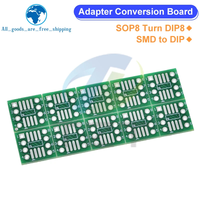 TZT 10 шт. SOP8 Turn DIP8 SMD-адаптер DIP, разъем SOP8/TSSOP8/SOIC8/SSOP8, плата адаптера DIP, преобразовательная пластина 0,65 мм 1,27 мм