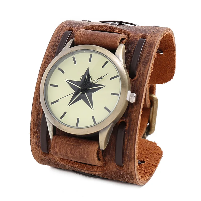 2025 montres pour hommes bracelet en cuir véritable montre à Quartz pour hommes cadran en alliage montre-bracelet de Style Punk