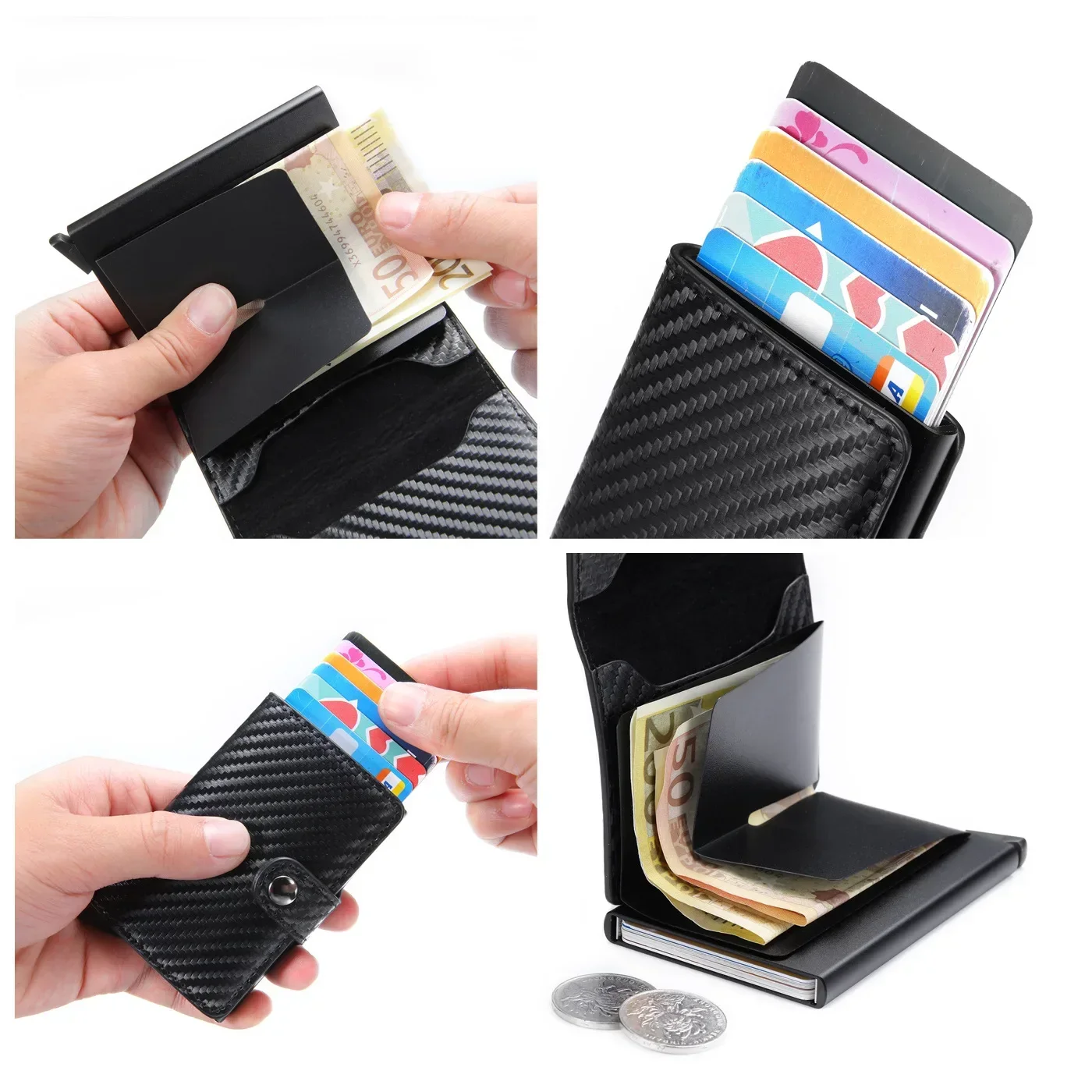Mens PU Leather RFID Wallet with Magic Hasp - Compact Card Holder Case for Credit Bank ID Cards and Secure Money Protection