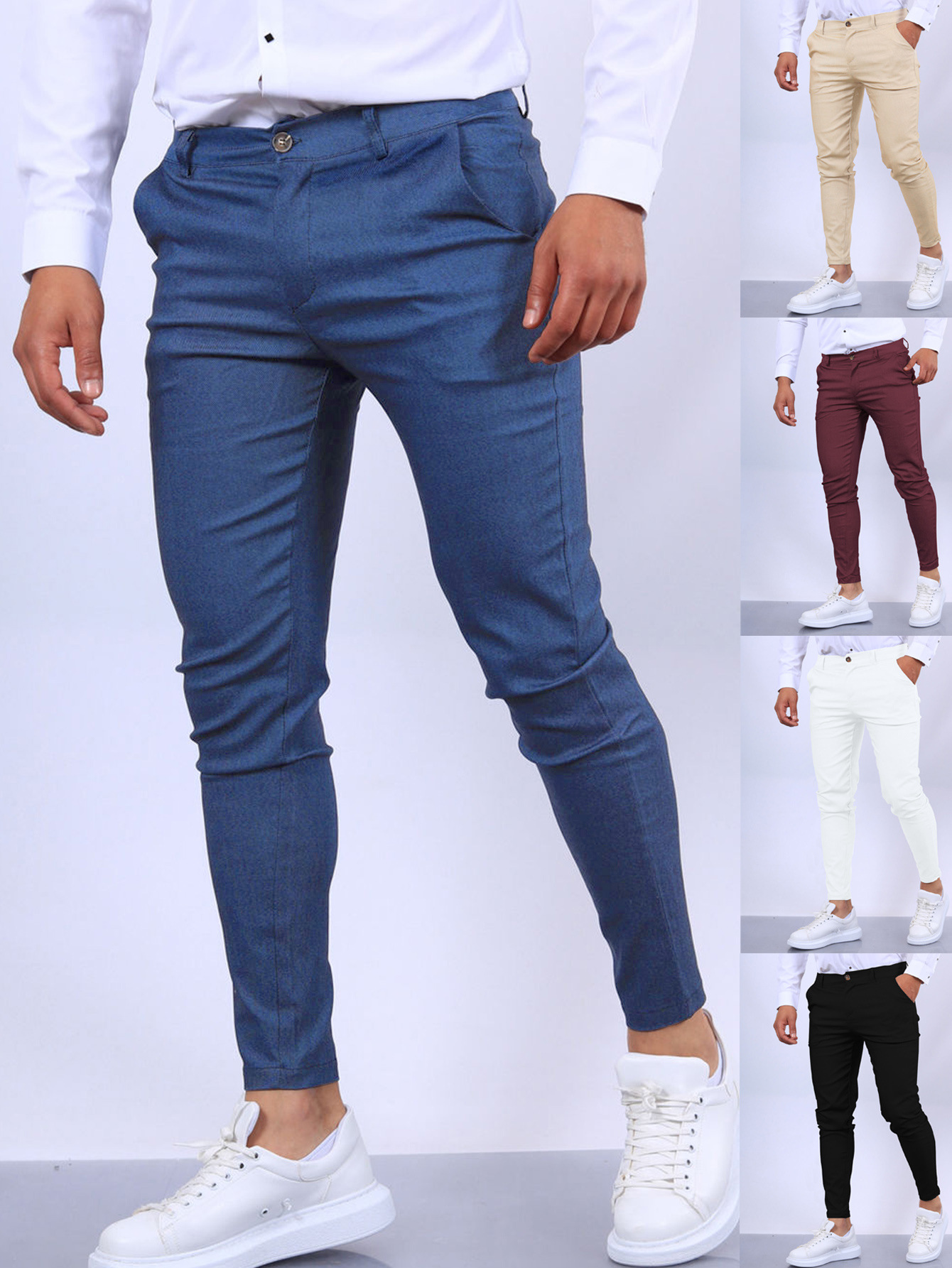 Calças masculinas da moda de cor sólida europa e os estados unidos inglaterra vento bezerro calças quatro estações confortável casual formal pant
