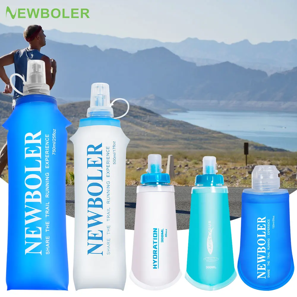 Botella de agua plegable de silicona para exteriores, tamaño de mordida, para correr, acampar, senderismo, viajes, práctica, 150/250/300/500/750ml