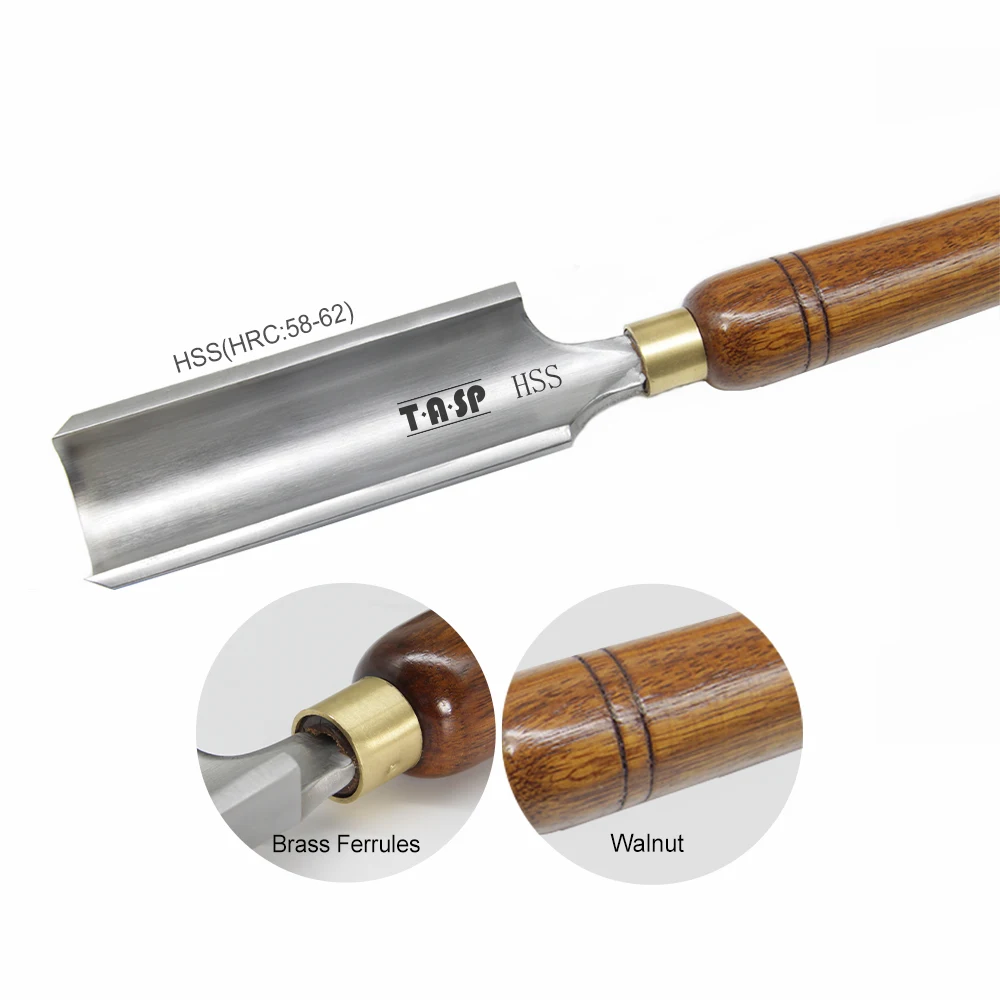 TASP Spindle Roughing Gouge HSS Woodturning Tools Woodworking Lathe Turning Chisels with Walnut Handle 50mm, 25mm, 22mm