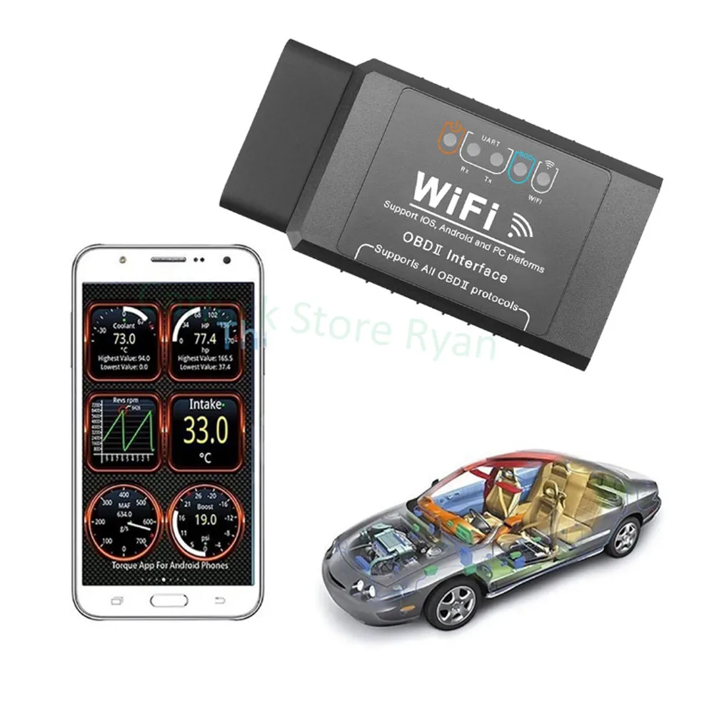 Nuevo ELM 327 V1.5 WIFI OBD2 WIFI escáner Auto ODB2 ELM327 V1.5 WIFI para Android/IOS OBD 2 OBD2 herramienta de diagnóstico automático de coche