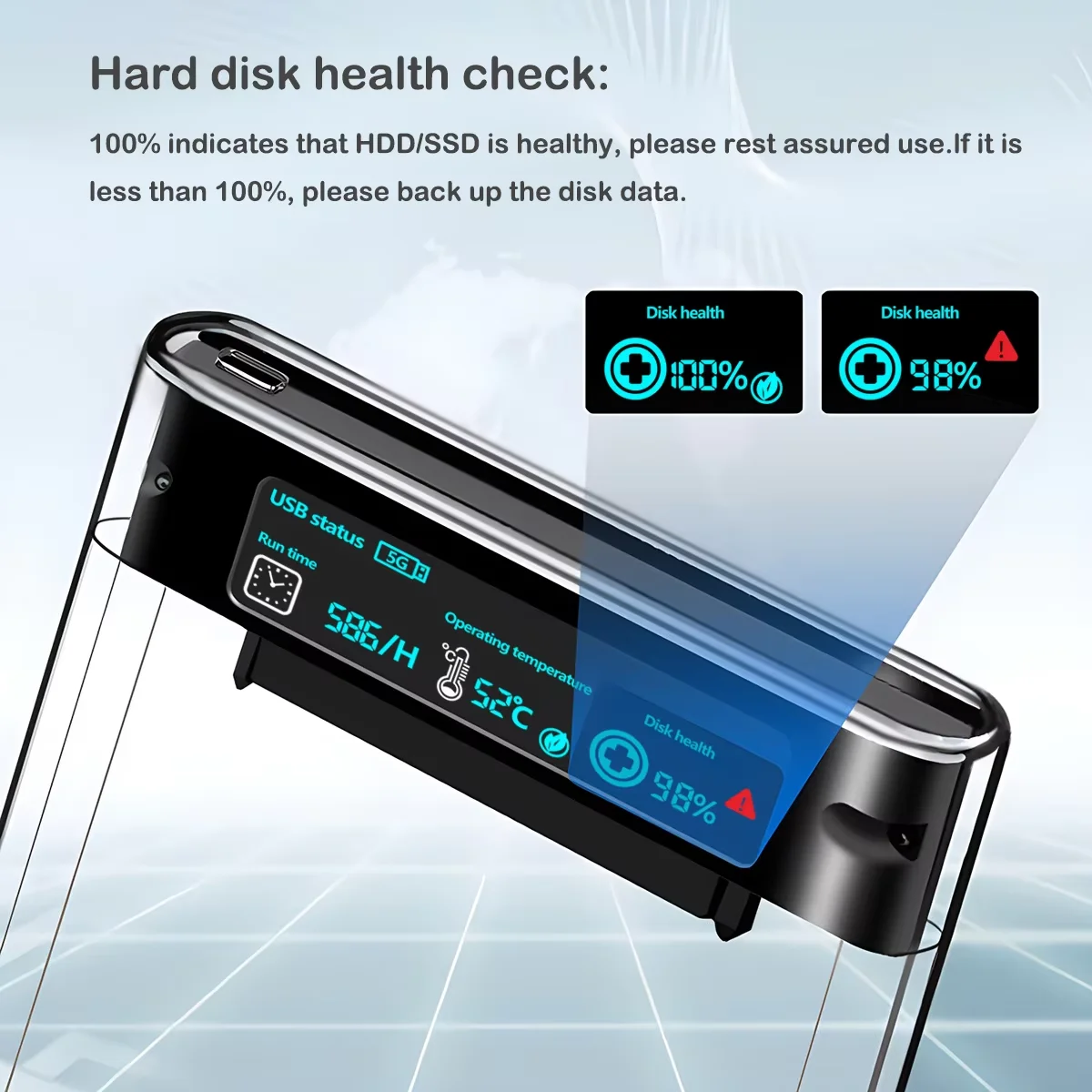 Внешний жесткий диск USB, 2,5 дюйма, 5 Гбит/с ,USB External HDD Case 5Gbps 2.5 Inch Transparent Hard Disk Case Hard Drive Enclosure SATA HDD SSD Storage Case for Laptop PC