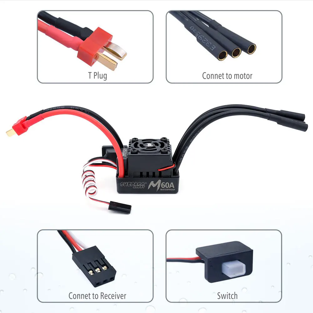 2025 New Surpass Hobby M Series 35A 45A 60A Waterproof ESC 2-3S for 1/10 1/12 1/14 1/16 RC Car F540 3650 Brushless Motor