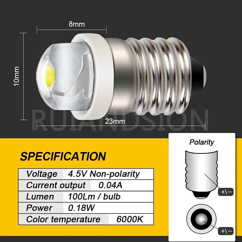 2-Piece DC 3V 4.5V 6V E10 LED Light Bulb 0.5W LED 80LM Flashlight Bicycle Signal Lamp Bike Light for Flashlight Torch Work Light