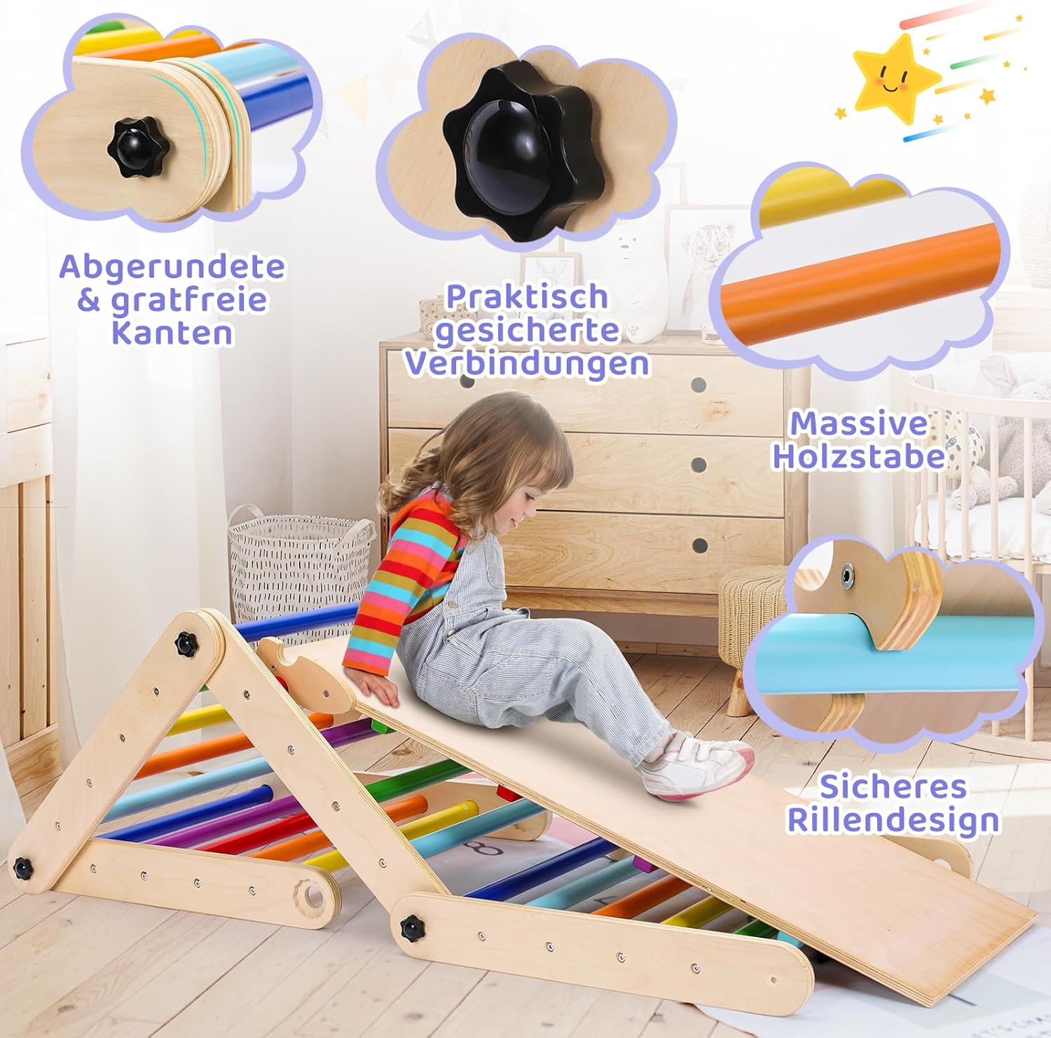 Gimnasio triangular 3 en 1, juguetes de escalera triangular de escalada plegables con rampa, juguetes de escalada en interiores para niños, gimnasio de juego, escalador, balancín