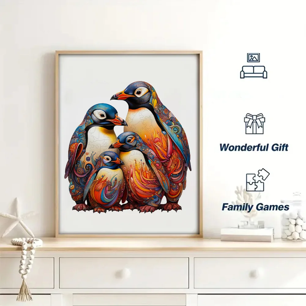 Quebra-cabeça de madeira pinguim caixa de presente requintada com forma irregular animal quebra-cabeça presentes para interação familiar e alívio do estresse adulto