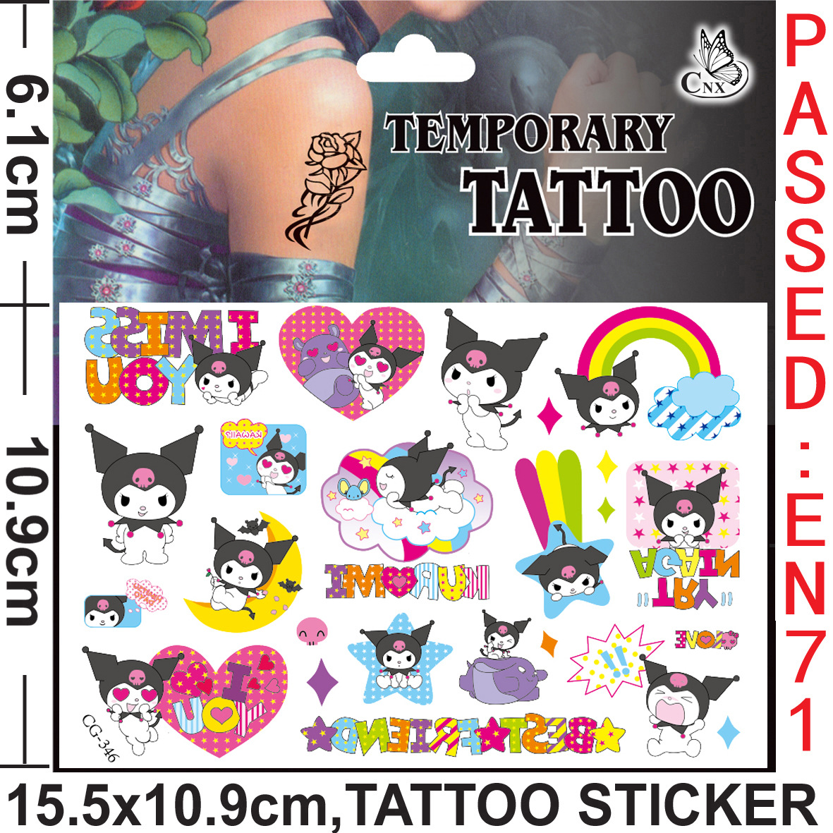 Aleatório 2 pçs kuromi tatuagem adesivos dos desenhos animados sanrio kawaii anime à prova dwaterproof água tatuagem temporária adesivo crianças meninas presente de aniversário brinquedo