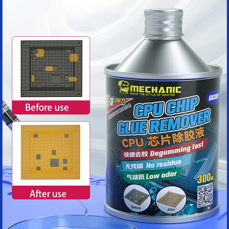 1 Uds. Removedor de pegamento mecánico para cpu, cepillo de limpieza líquida de inmersión durante 20 minutos para cpu, removedor de pegamento ic, herramientas de reparación de teléfonos, 300ML