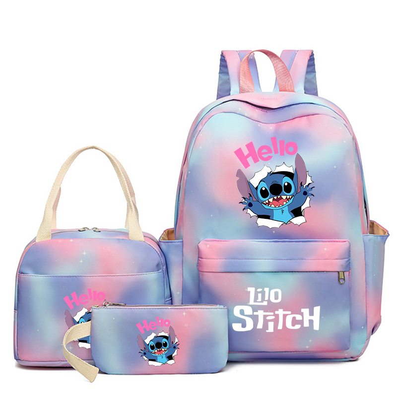 Disney 3Pcs/set Lilo Stitch Student Boy Girl Schoolbag Colorful Backpack with Lunch Bag Children Teenager Cartoon School Bookba