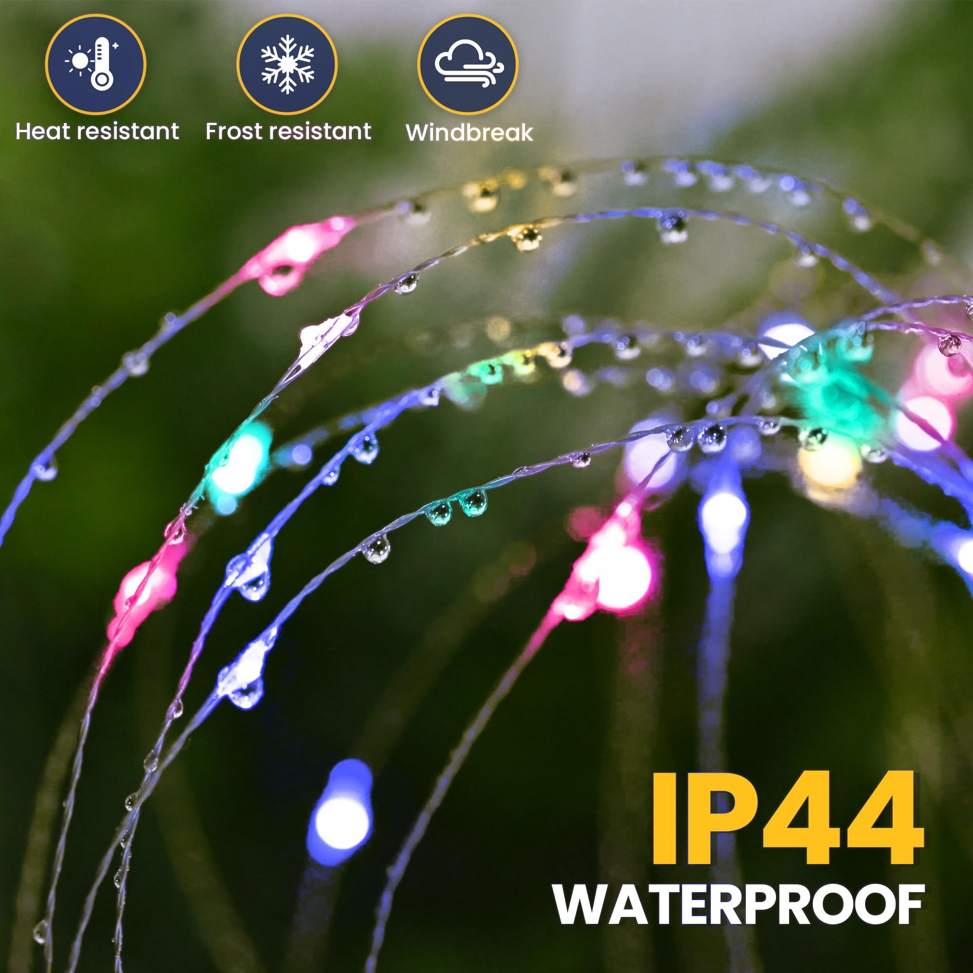 60/90/150/200 LED Solar Fireworks Lights Outdoor Decorative Multicolor Starburst Waterproof Lamps with 8 Modes for Garden Path