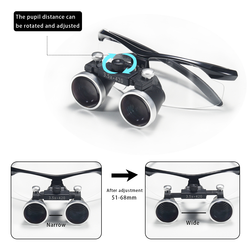 ทันตกรรมกล้องส่องทางไกลแว่นขยาย 2.5X 3.5X Ultra-lightweight Optical Loupes 320-420 มม.แว่นขยายสําหรับทันตกรรมศัลยกรรม