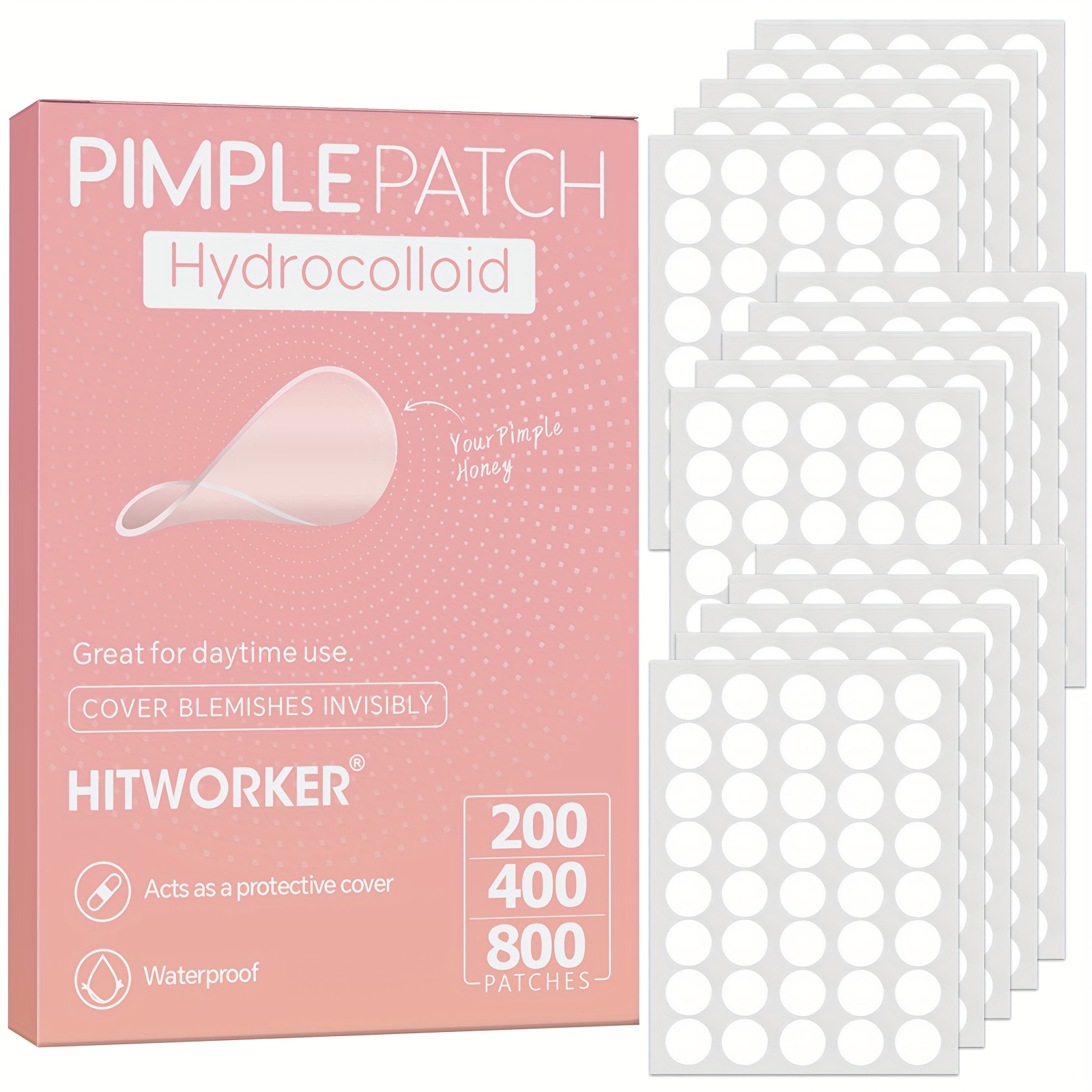 Parches para el acné HITWORKER de 800 piezas |   Parches hidrocoloides redondos para el acné |   Potente absorción de secretos del acné, limpieza suave y