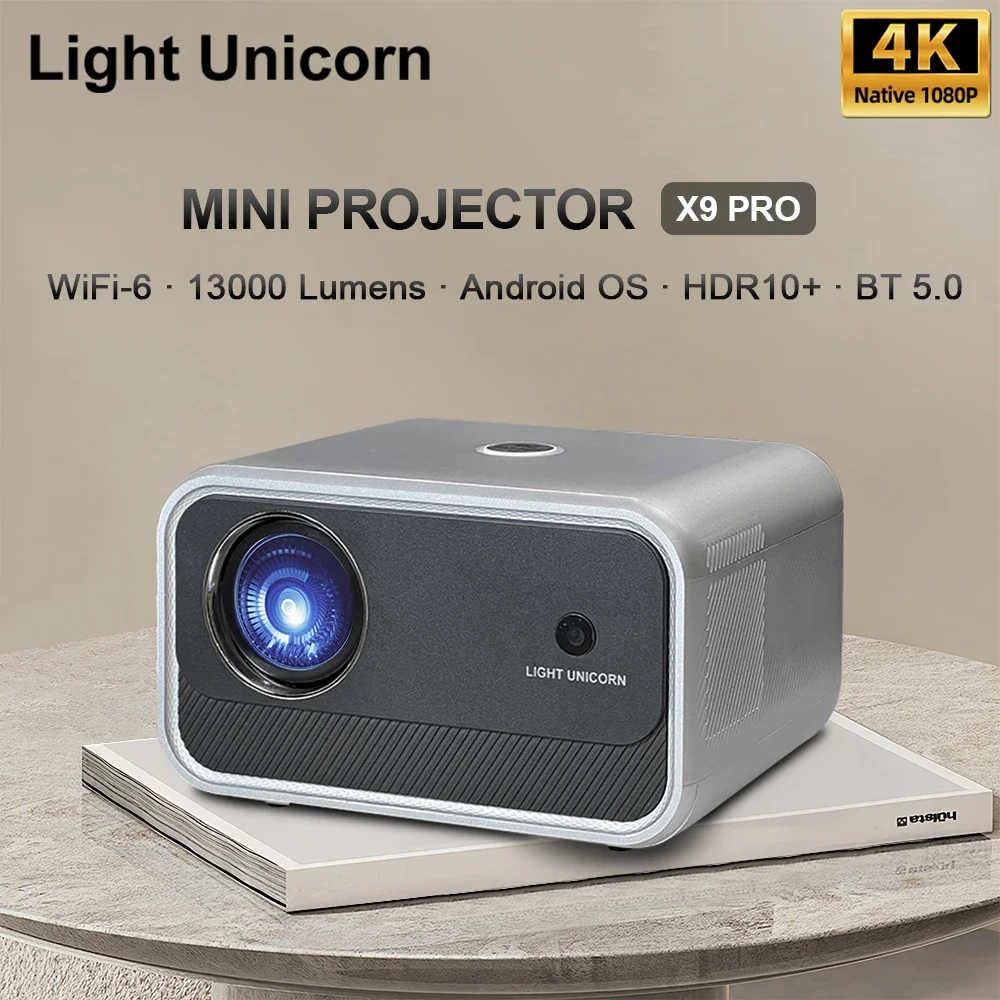 Projektor Light Unicorn X9 PRO Full HD 1080P 4K Android Wifi6 Mini przenośny natywny 1920 ✖ Wideo 1080P HDR Kino domowe TV Beam