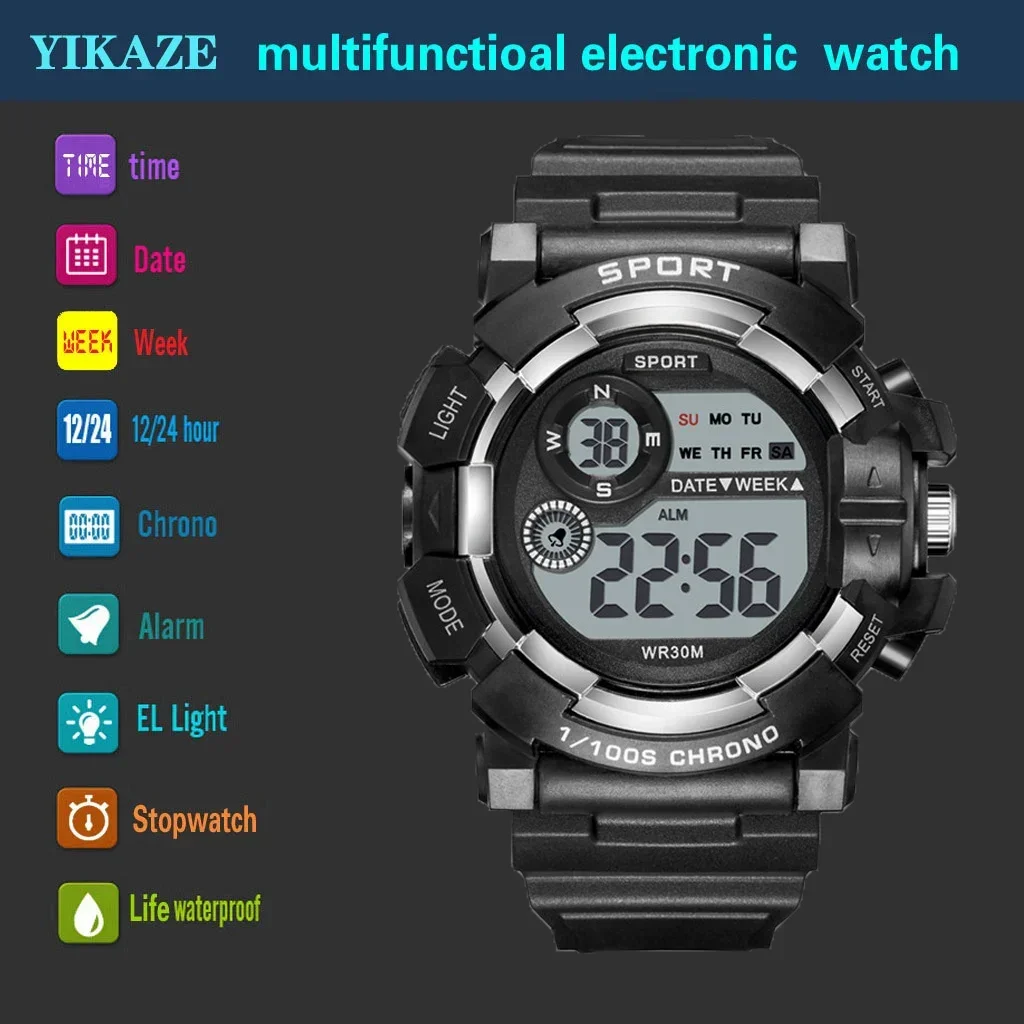 Relojes deportivos de moda YIKAZE, reloj Digital para hombres y mujeres, reloj despertador luminoso resistente al agua, reloj de pulsera electrónico para niños