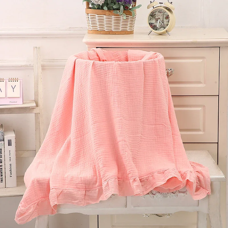 유기농 면화 아기 담요 신생아 모슬린 Swaddle 아기 랩 거즈 프릴 담요 침구 항목 아기 액세서리