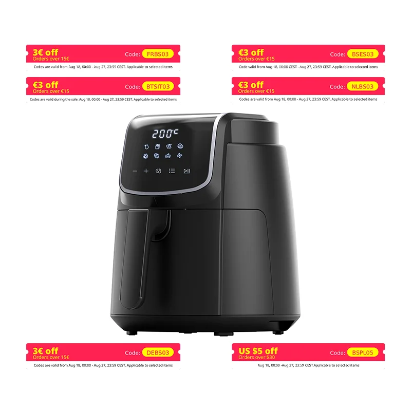 Midea Air Fryer Airfryer Heißluftfritteuse 4L, Ölfreie Airfryer 1500W, 8 Vorprogrammierte Kochmodi, 35-200℃, Backen, Braten, Grillen, Auftauen, Schüttelalarm, 60-Minuten Timer, 41 Rezepten, Spülmaschinenfest