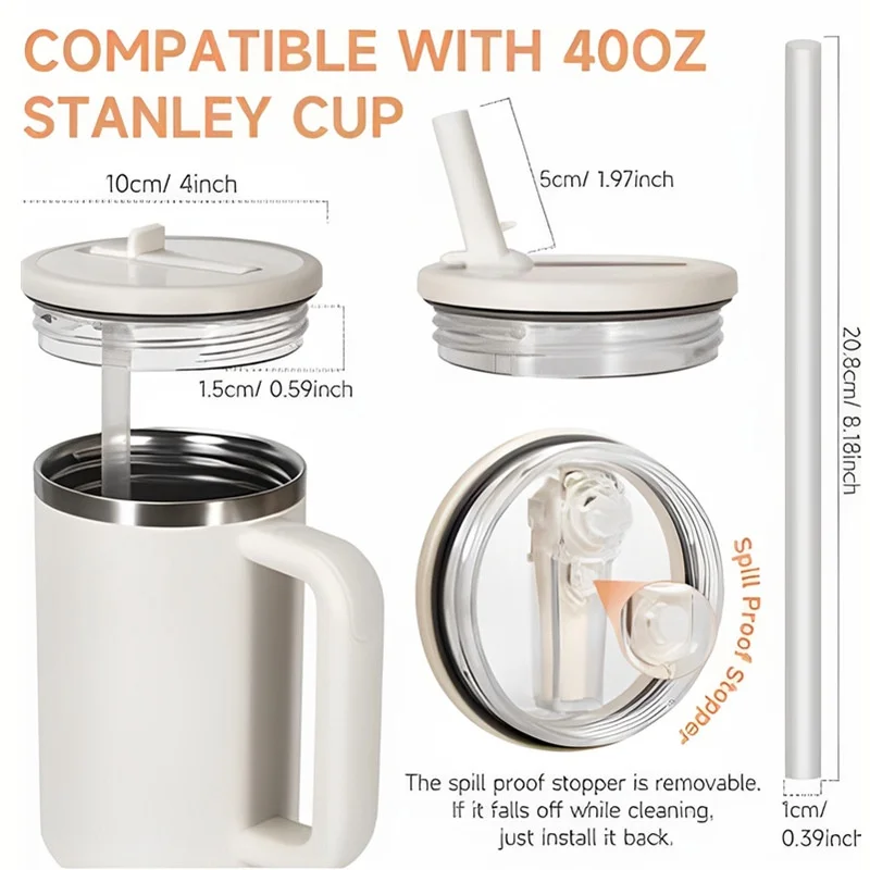 Tapa abatible a prueba de fugas de paja de 40oz para reemplazo de tapa de vaso 2,0 para accesorios de taza Stanley, cubierta de paja, cepillo de limpieza con pajita