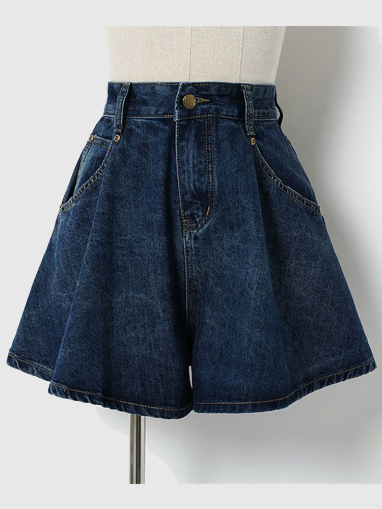 S-3XL pantalones cortos vaqueros para mujer 2025, pantalones cortos vaqueros holgados de cintura alta de pierna ancha azul oscuro de verano para mujer, pantalones cortos lisos que combinan con todo