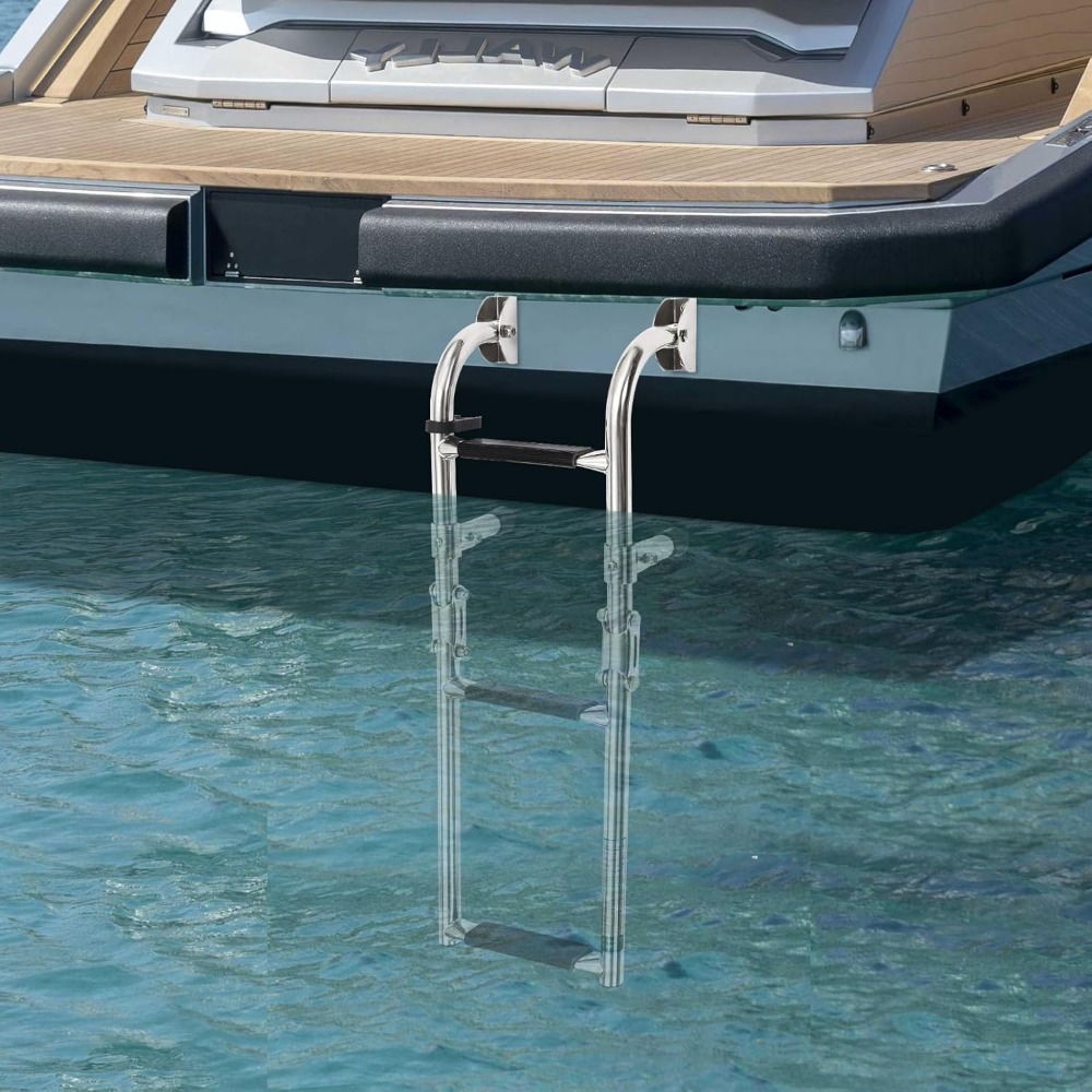 Scala d'imbarco pieghevole in acciaio inossidabile a 3 gradini, supporto posteriore per scaletta da ponte marina 57 * 20 cm per piattaforma di nuoto interna per yacht marino