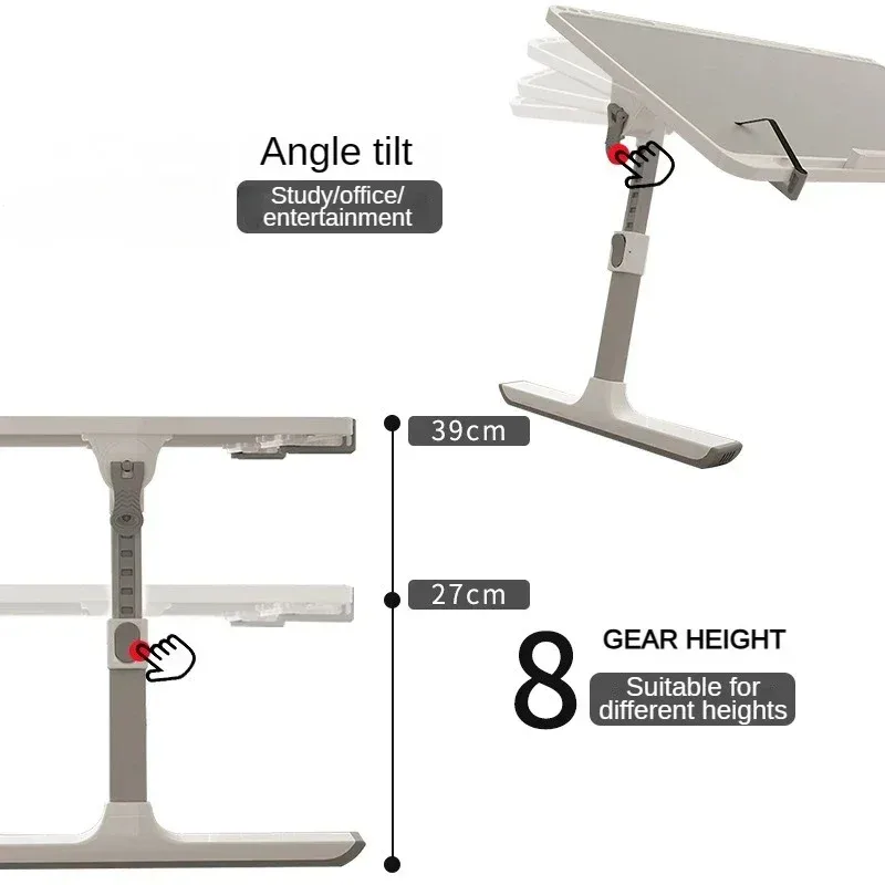 Foldable Lift Laptop Desk with Pen Holder, Gaming Desk with Radiator, Adjustable Reading Table, Bed Table for Breakfast Study