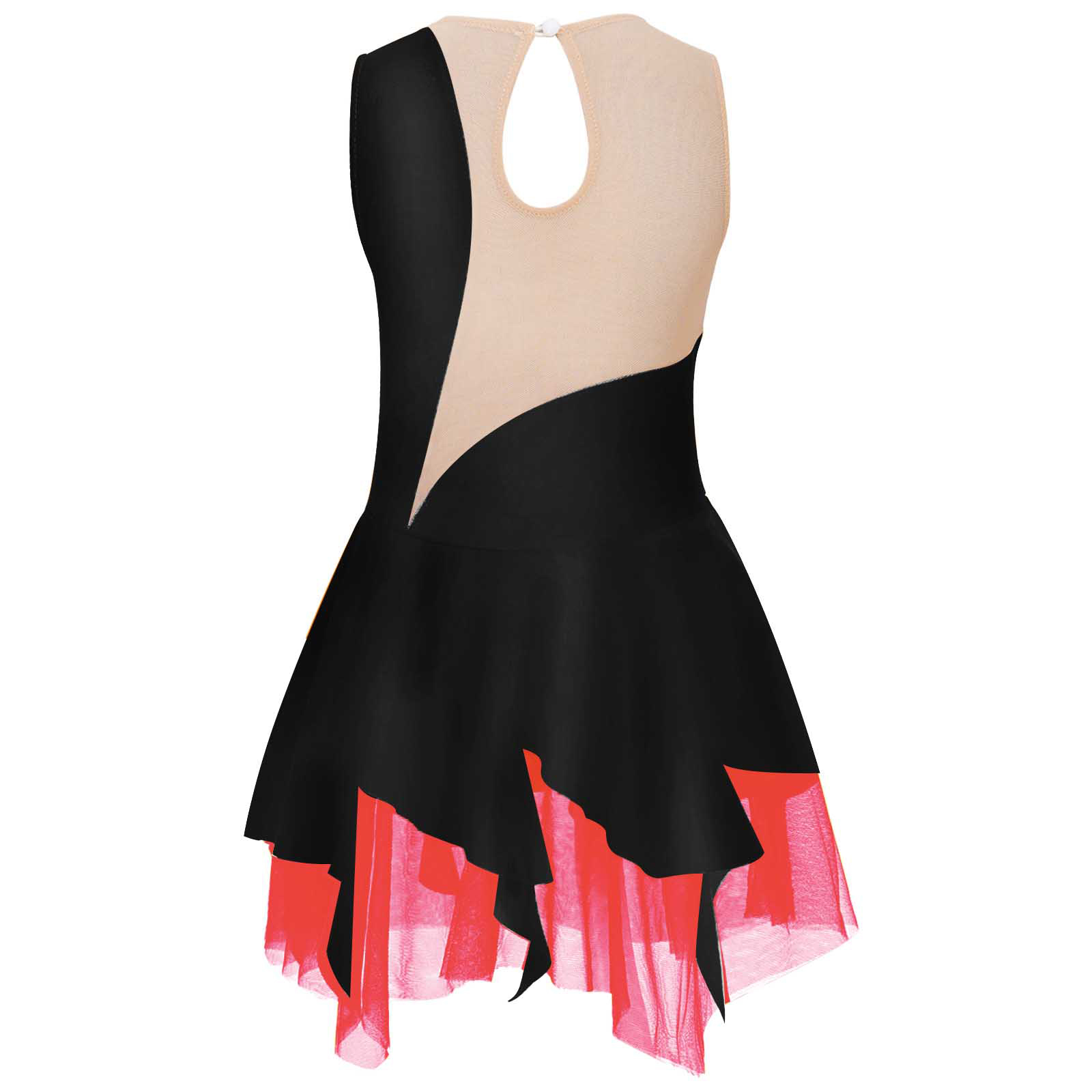 Vestido de baile lírico de Ballet para niñas, sin mangas, escote redondo, decorado con diamantes de imitación, vestido de baile de patinaje artístico de retazos