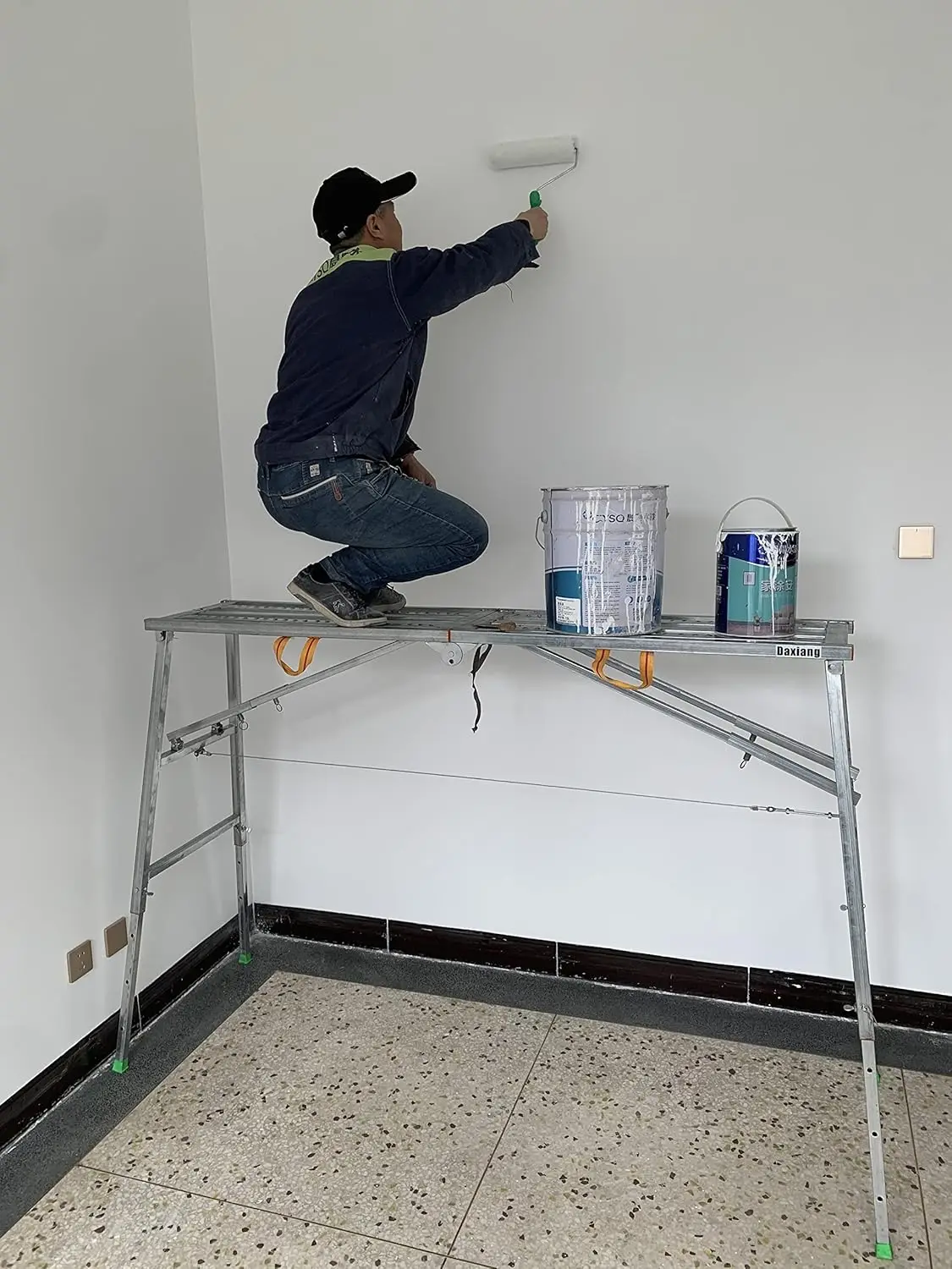 Portable Scaffolding Platform 55(L) x15(W) x27-43(H)'' Work Platform Adjustable Height Steel 600 LBS Load Capacity Folding Step