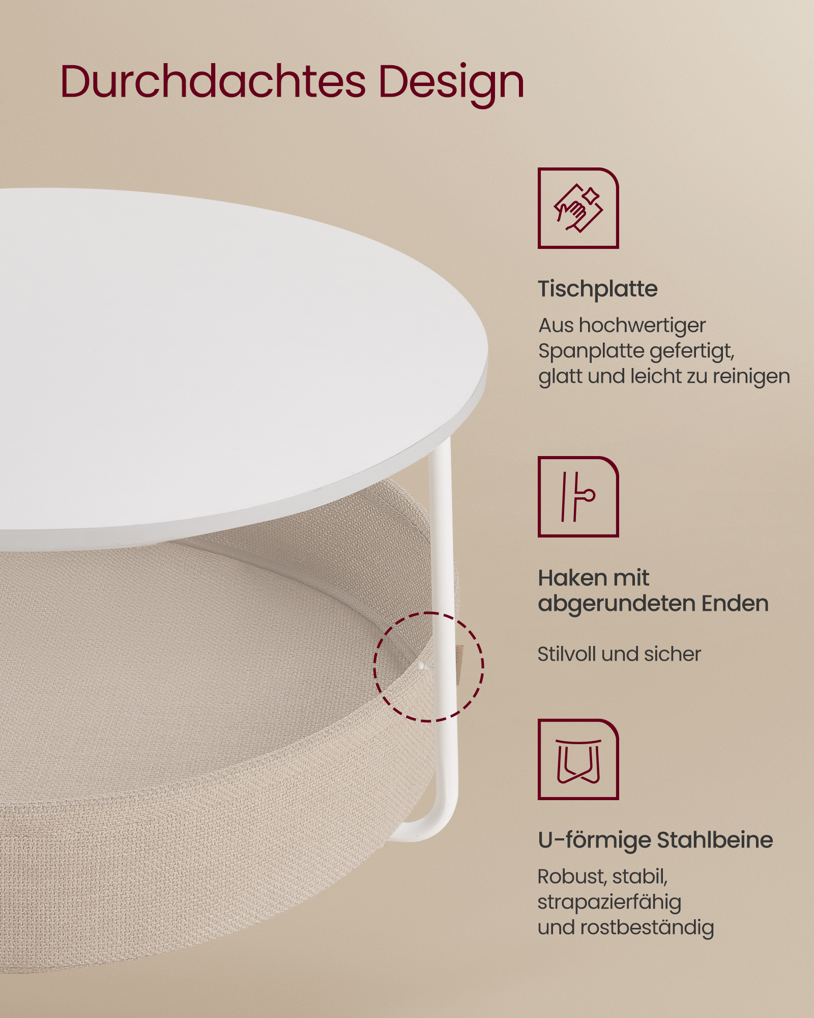 VASAGLE salontafel, bijzettafel, woonkamertafel met mand van stof, modern