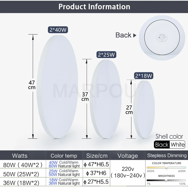 MARPOU โคมไฟเพดานอัจฉริยะหลอดไฟ LED สําหรับไฟเพดานห้องนอนพร้อมรีโมทคอนโทรล ไฟ LED หรี่แสงได้สําหรับห้องนั่งเล่น