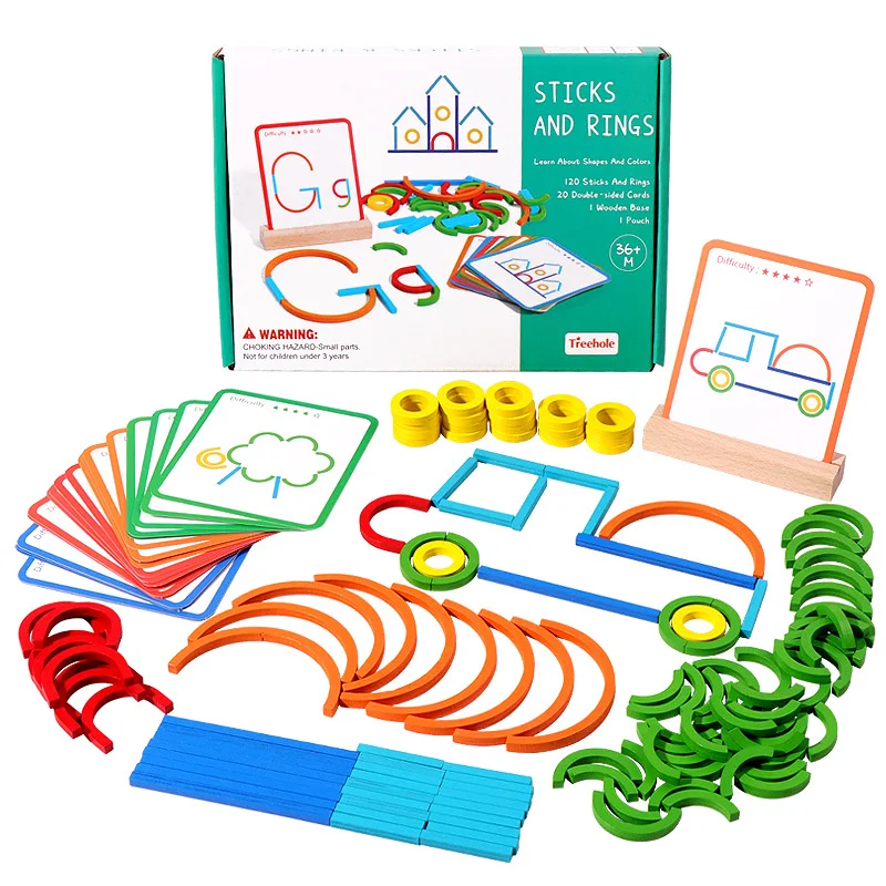 Bastoni e anelli creativi in legno Puzzle Gioco di intelligenza Montessori Giocattoli educativi per la prima infanzia per bambini di 3 anni