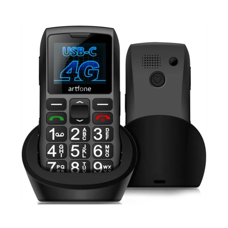 Artfone C1 + Bar teléfono móvil para personas mayores LTE 4G Net con base de carga teclado grande para personas mayores Dual Sim una tecla SOS FM 1400mAh celular