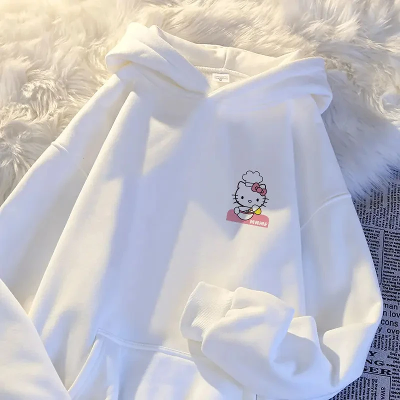Sudadera Y2K para mujer, Sudadera con capucha con patrón Kawaii Sanrio Hello Kitty, estilo coreano para mujer, Top holgado y cálido para otoño e invierno