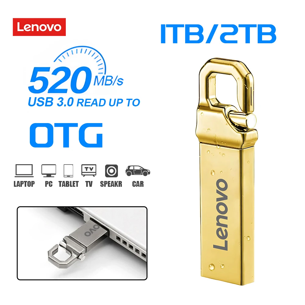 Lenovo 2TB USB3.0 Metal USB Flash Drive High Speed Pendrive 1TB 512GB Portable Usb Pen Drive Waterproof Memoria Usb Flash Disk