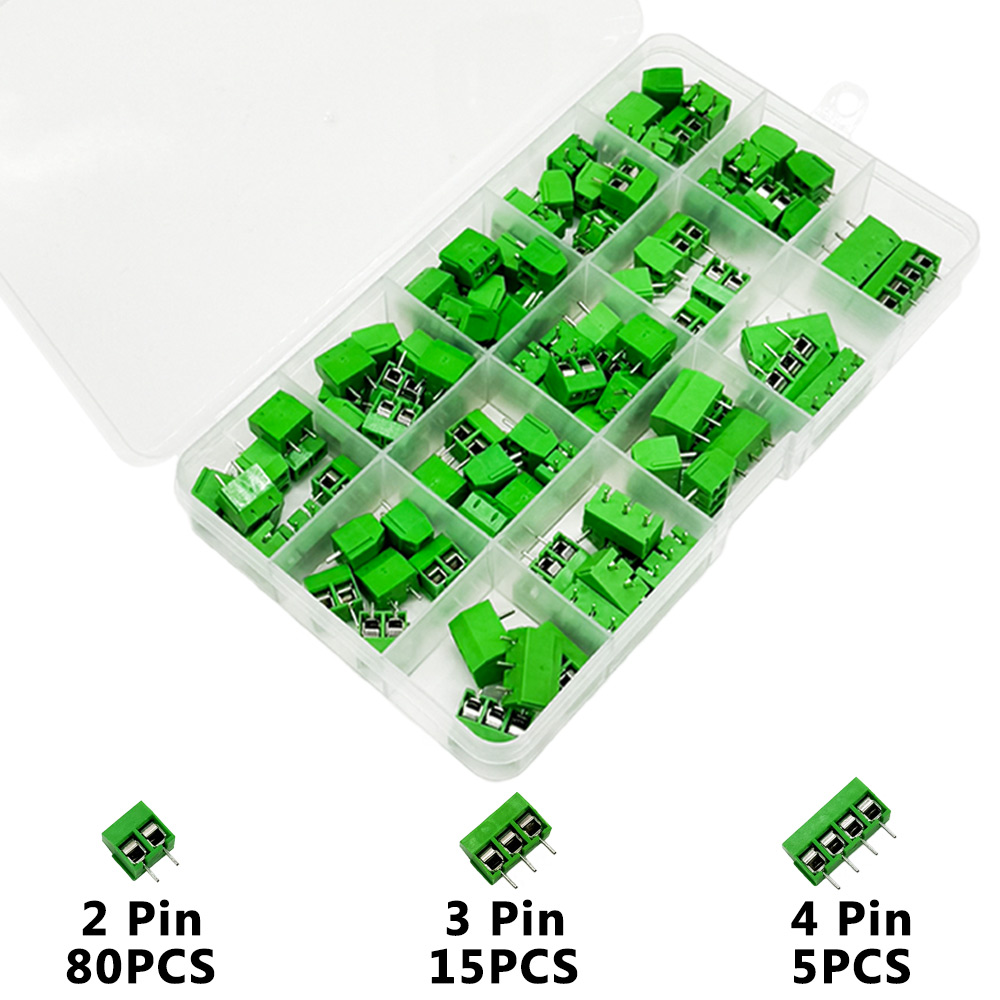 100PCS KF301-2P 3P 4P PCB Kit terminal 5.08MM post splicing plug-in green Kit