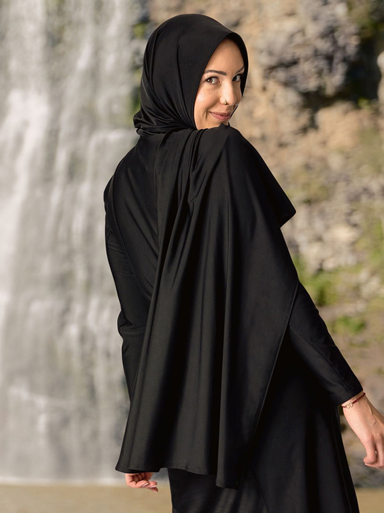 Effen Bescheiden Islamitische Moslim Zwem Hijab Hoofd Wrap Instant Tulband Zwarte Sjaal Vrouwen Effen Lange Hoofd Sjaals Bandana 160*55Cm