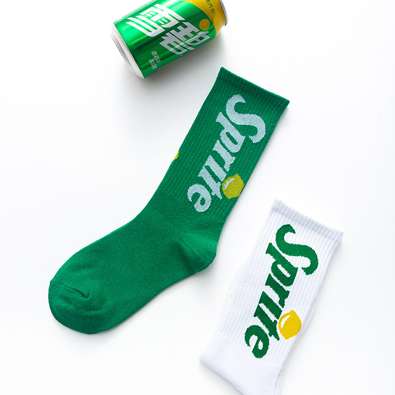 Moda hombres divertidos calcetines con letras marea calle hip hop cola calcetines sprite calcetines mujer skate calcetines bebida joven