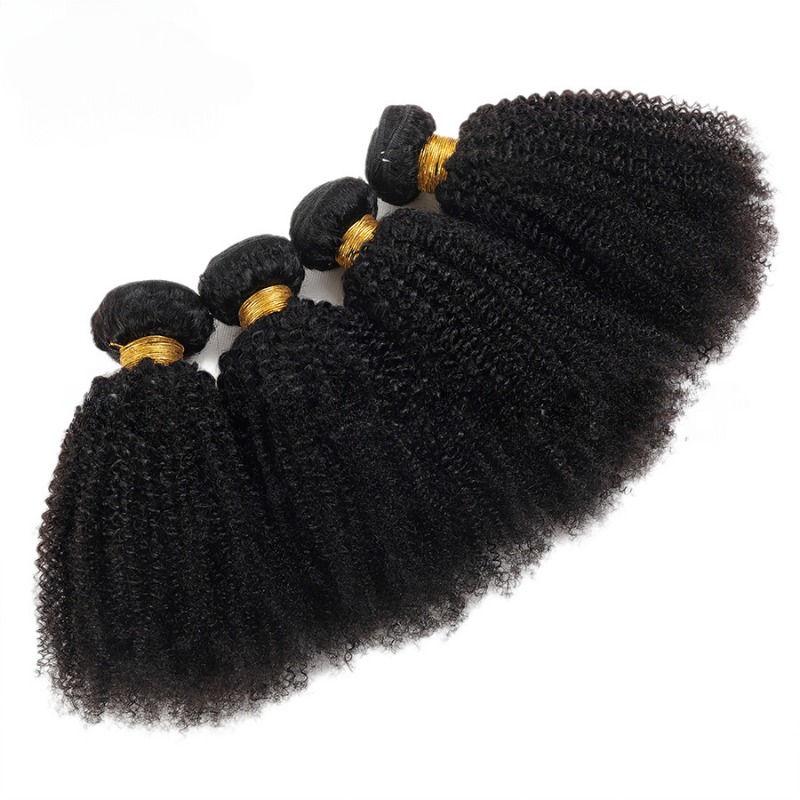 100 グラム/PC モンゴルアフロ変態カーリー人毛バンドル 3/4PC セットダブル横糸ヘアエクステンションナチュラルカラーフルエンドレミー髪