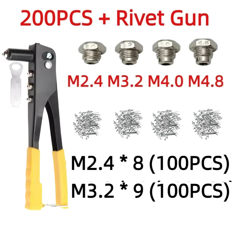 120/200/400/600 pièces ensemble de pistolet à riveter robuste ensemble de riveteuses à main pince à rivets aveugles pistolet bricolage Rivets écrou outils automobiles