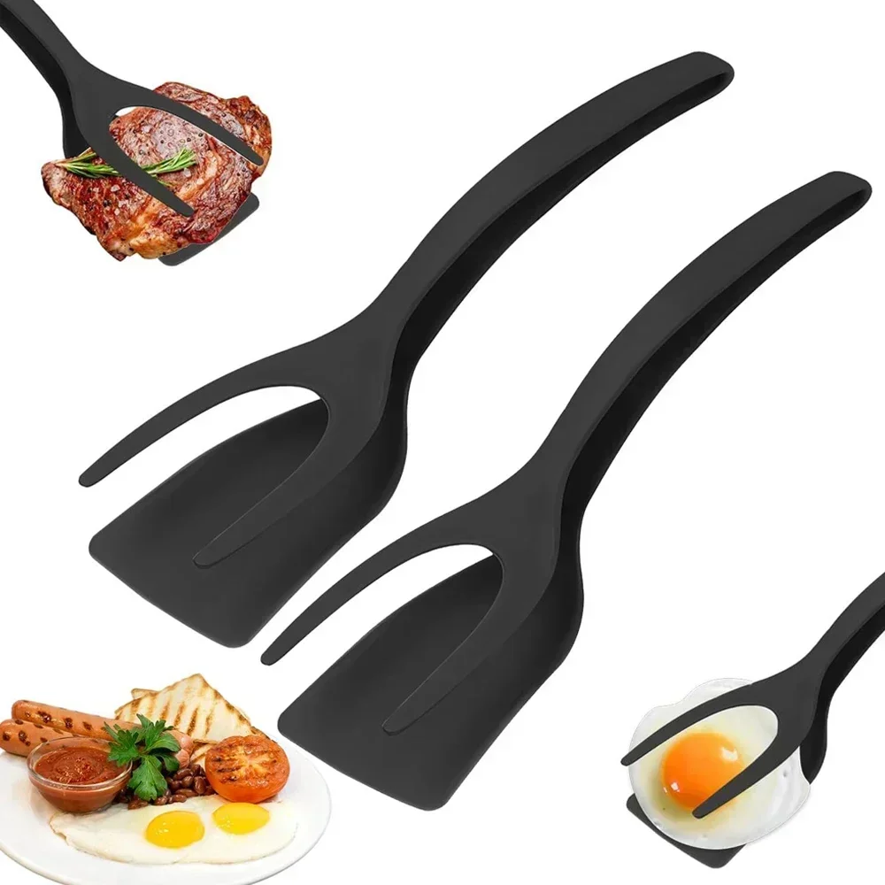 Spatola e clip per bistecche in nylon a doppia funzione, ideale per friggere la movimentazione degli alimenti, cucinare uova, pane alla griglia e lanciare senza sforzo