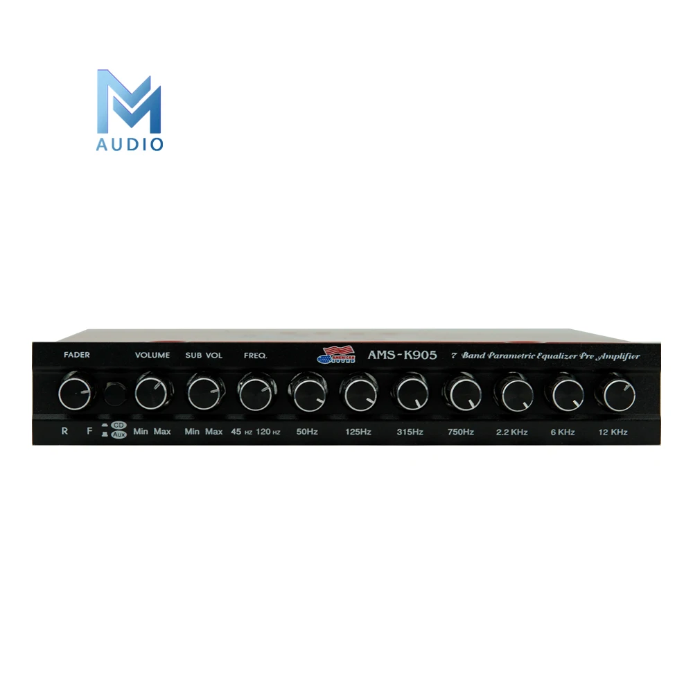 Car Audio Equalizer, Freqüência Subwoofer Ajustável, K 905G, 1, 2 Din, 7 Band, EQ W, Frente, Traseira, Sub Output