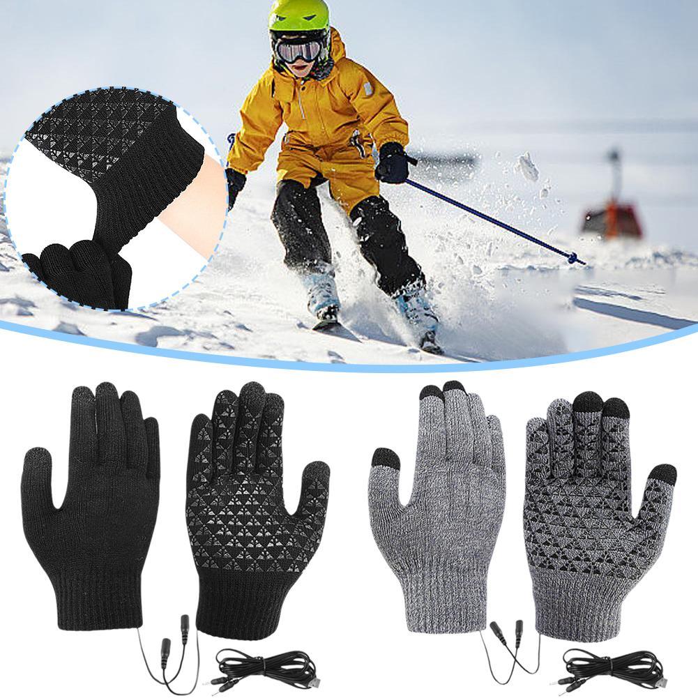 Elektrische USB-beheizte Handschuhe, Winterhandschuhe, Thermo-Touchscreen, thermisch, winddicht, warm, Strickhandschuh, Motorrad-Fahrradhandschuhe