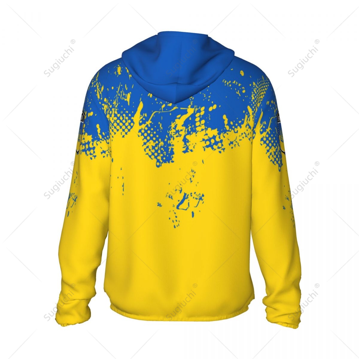 Protetor solar de poliéster com zíper, manga comprida, roupas para pesca, ciclismo e corrida, proteção solar, bandeira da Ucrânia, secagem rápida