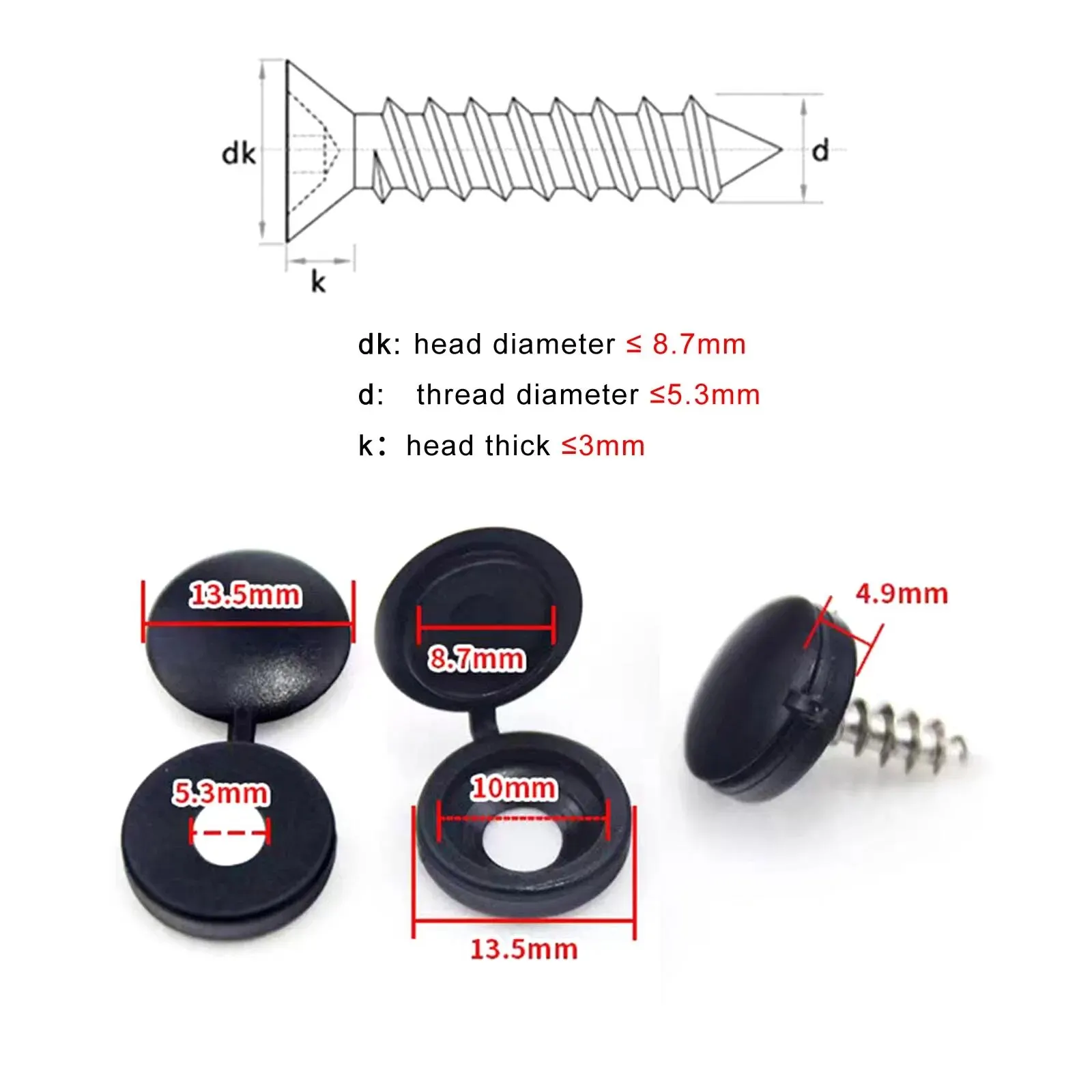 Sac de 100 vis autotaraudeuses en plastique, capuchon décoratif, couvercle de protection, cache pliable, articulé pour meubles et voitures