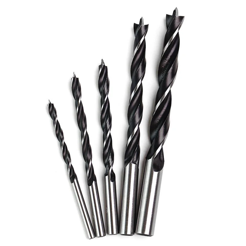 5pcs 1/4" 4/5/6/8/10mm Three Pointed Woodworking Drill Bit Set Round / Hexagonal Handle Woodworking Hole Reaming Power Tool