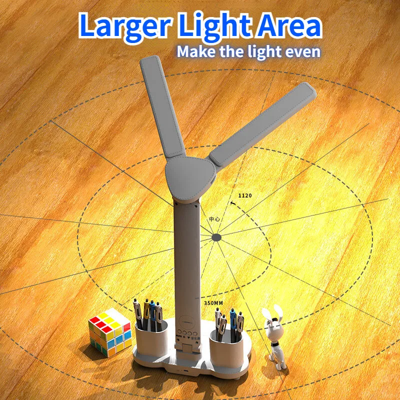 Lámpara de mesa con reloj LED, lámpara de escritorio regulable recargable por USB, 2 cabezales, rotación de 180, protección ocular plegable, luz nocturna de lectura