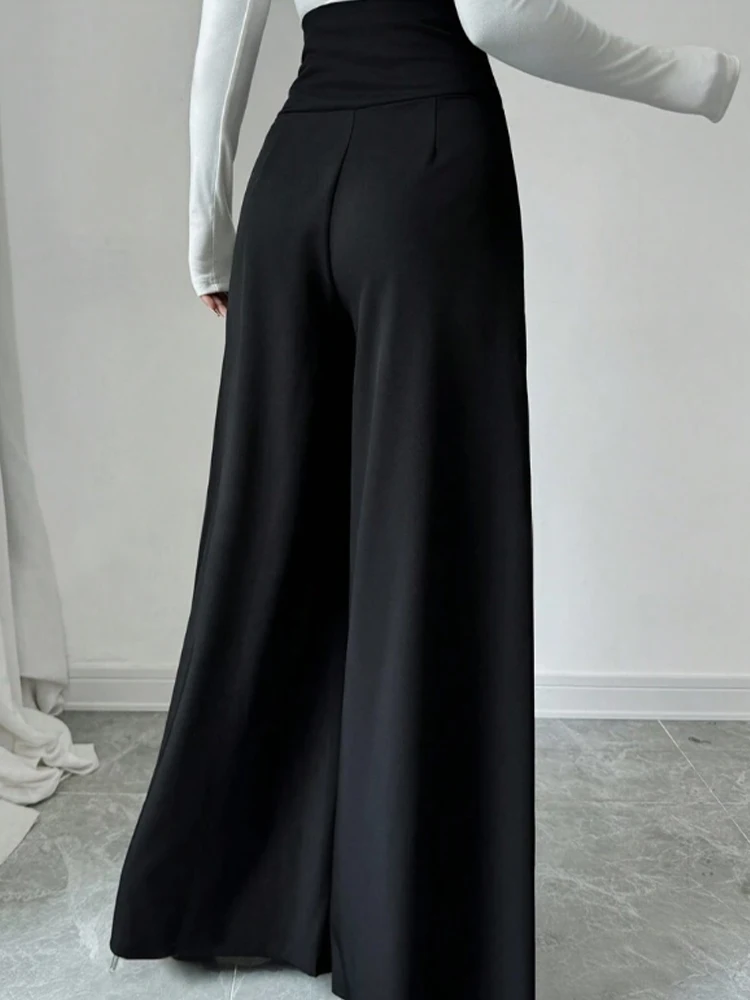 Women's Fashionable and Elegant Solid Color Wide-Leg Pants for Spring and Autumn, High Waisted Pants