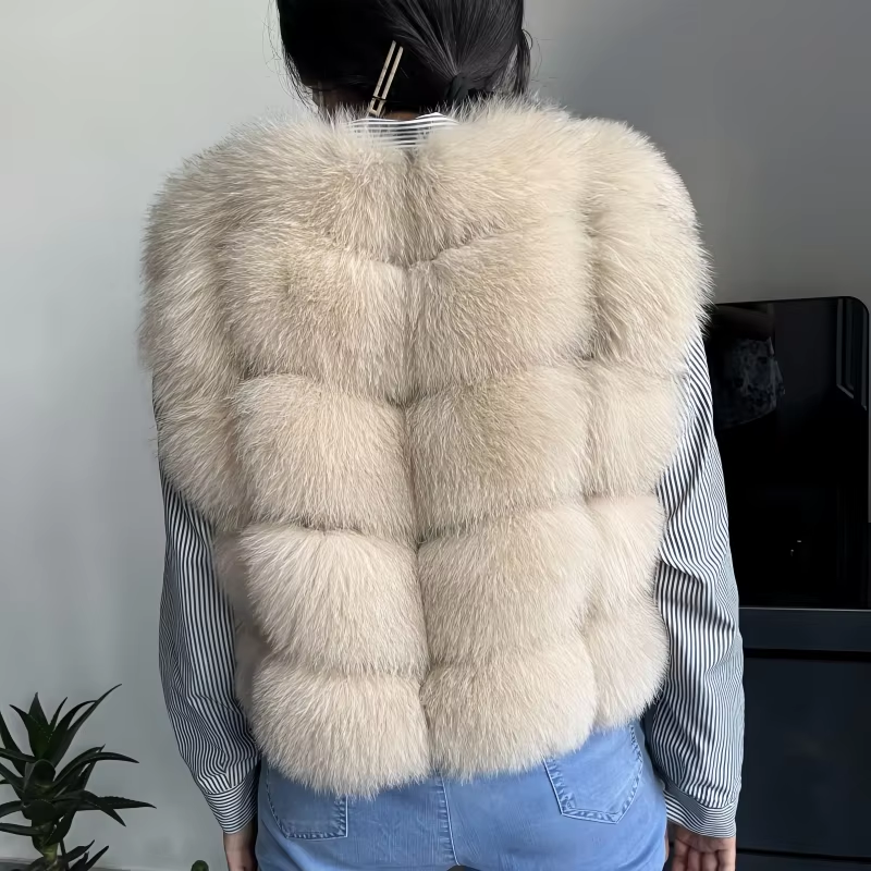 Σinyuan echt vossenbont wasbeerbont vest Dames Natuurlijk winter warm mouwloos